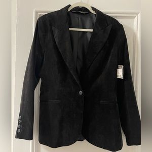 NWT Designer Norma Kamali Black Corduroy Single Breasted Jacket Blazer